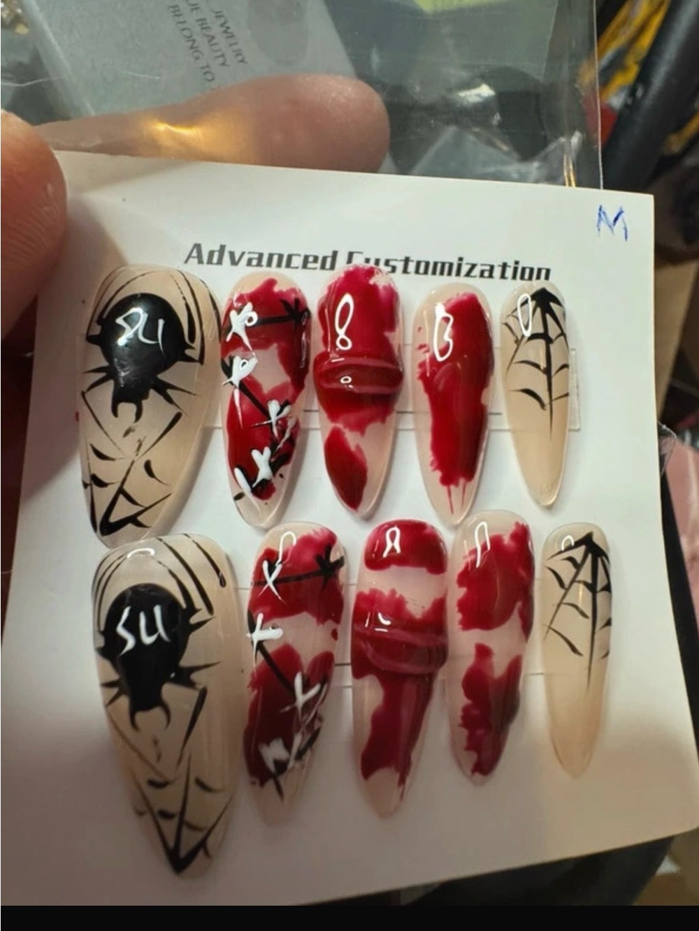 Fake Nail Set - Red & Nude Halloween Nail Art